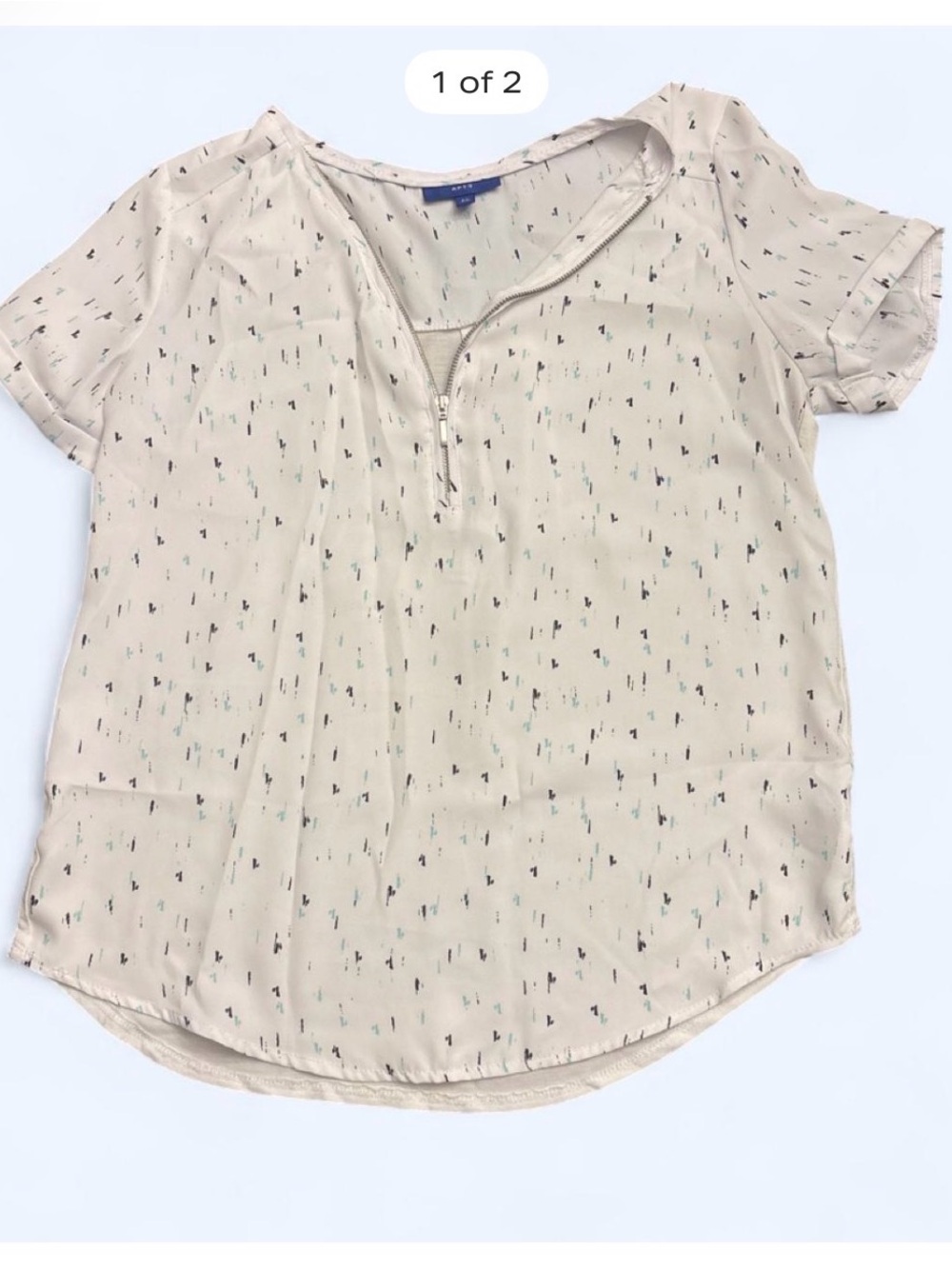 Apt. 9 White Short-Sleeve Zip-Neck Blouse with Tiny Print
